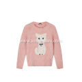 Girl's Knitted Puppy Jacquard Knot Feather Yarn Pullover